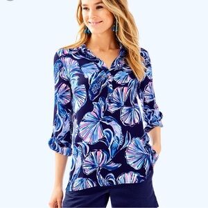 Lilly Pulitzer Everglades Vibrant Blue and Pink Blouse